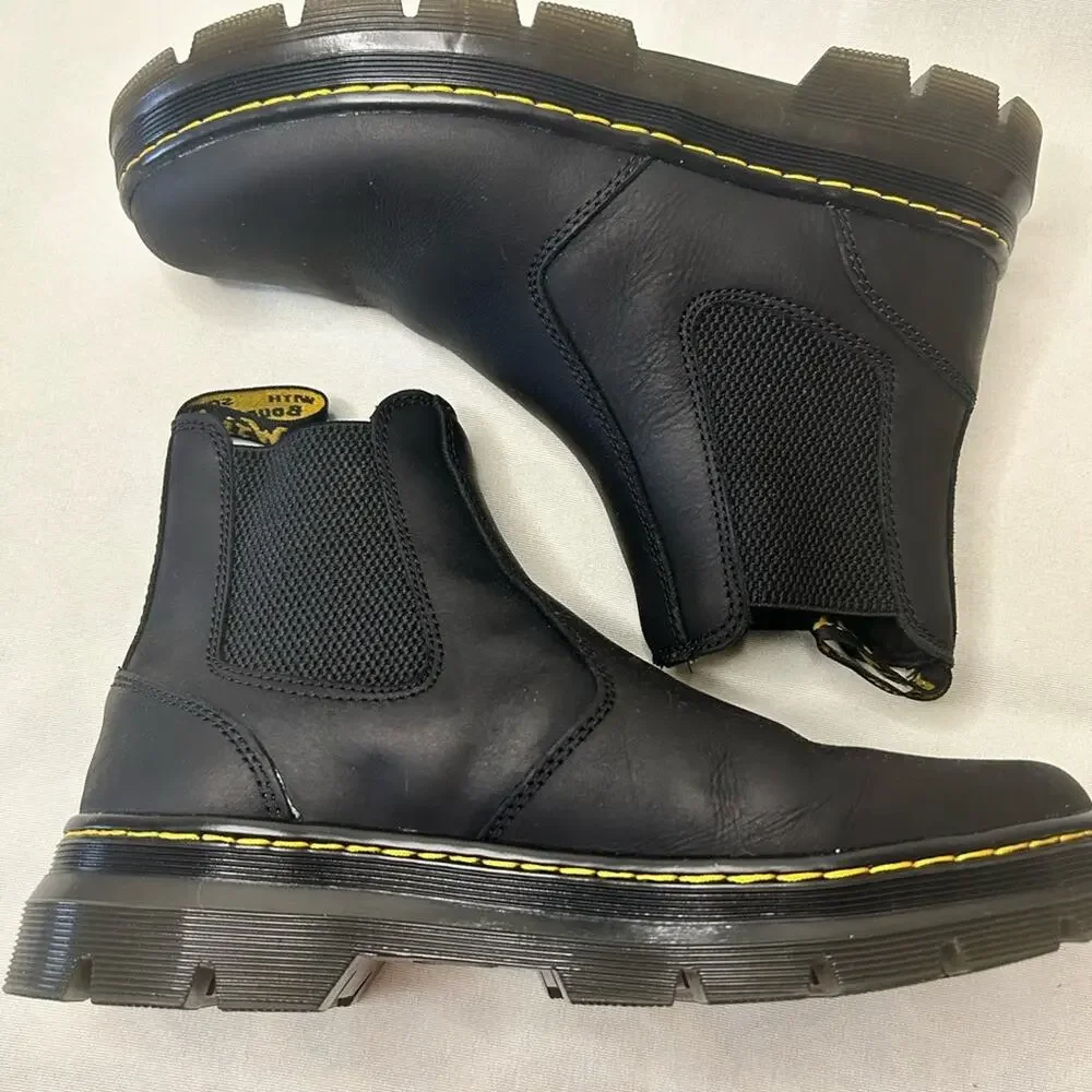 Dr. Martens Embiry  Black Chelsea Combat Boots with Yellow Stitching. Men’s  8